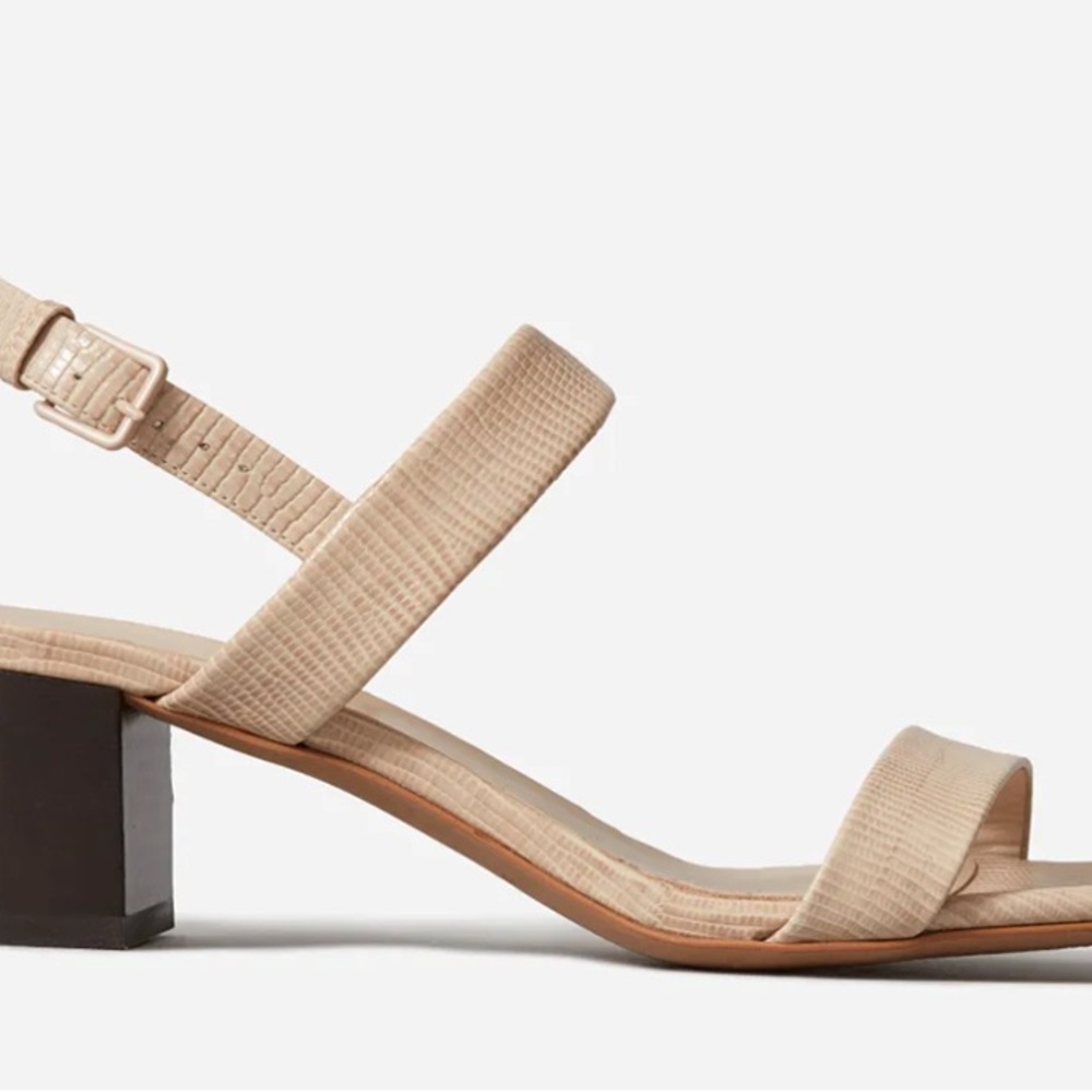 Everlane Double Strap Tan Block Heel Sandals
